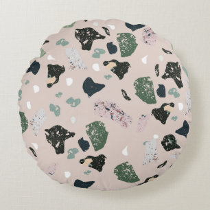 Green Terrazzo Pattern Round Pillow