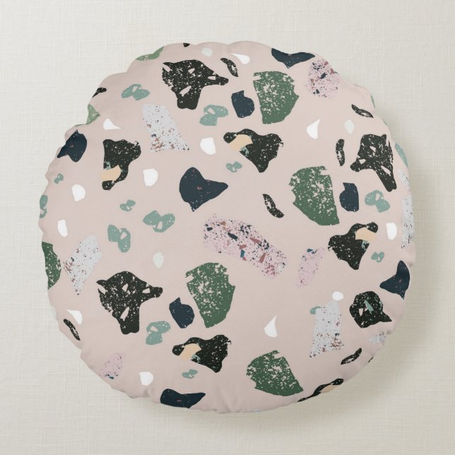 Green Terrazzo Pattern Round Pillow (Front)