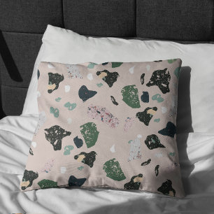 Green Terrazzo Pattern Throw Pillow