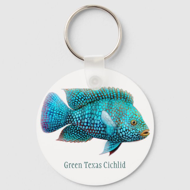 Green Texas Cichlid Fish Keychain (Front)