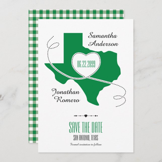 Green Texas Curling Ribbon Save the Date (Front/Back)