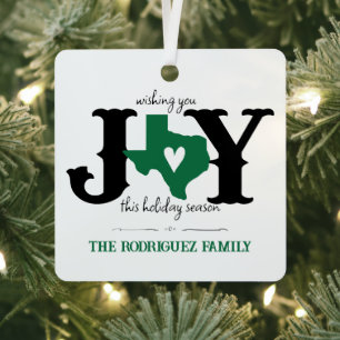 Green Texas JOY Photo Holiday Metal Ornament