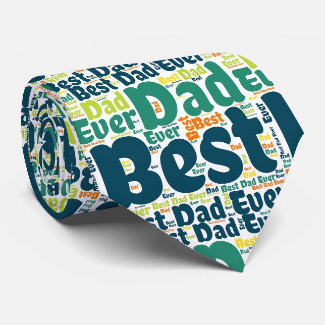 Green Text Best Dad Ever  Tie (Rolled)