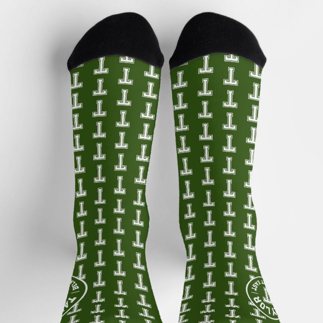 Green text sports custom monogram name and team socks (Top)