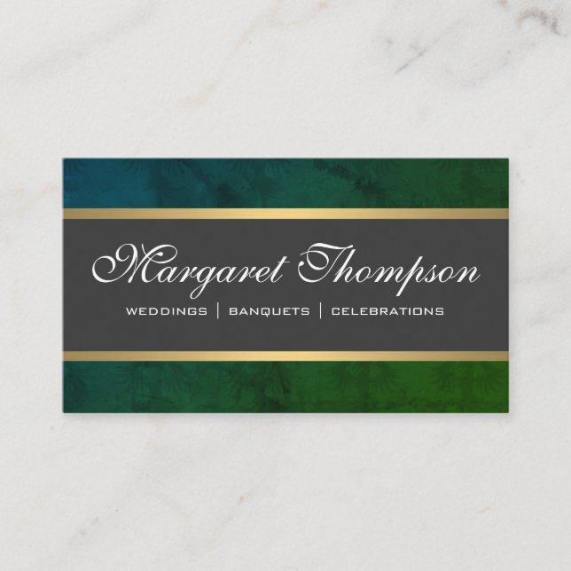 Green Texture Pattern Gold Trim Business Card (Front)