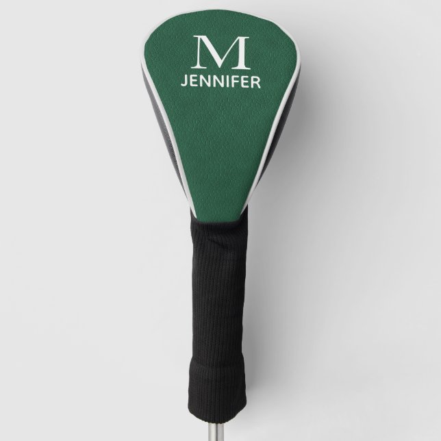 Green Textured Leather Monogram Personalized Name Golf Head Cover (Front)