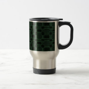 Green textured squares pattern travel mug