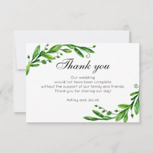 Green thank you. Botanical summer wedding note You Card