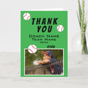 Green Thank you Coach Baseball Ball Photo Card
