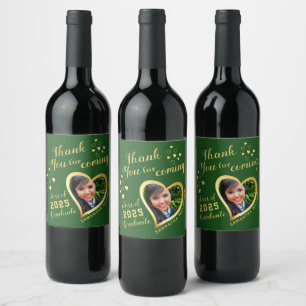 Green Thank You for Coming Graduation Party Favour Wine Label