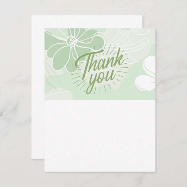 Green Thank You Note - Flat - Blank One Side Card (Front/Back)