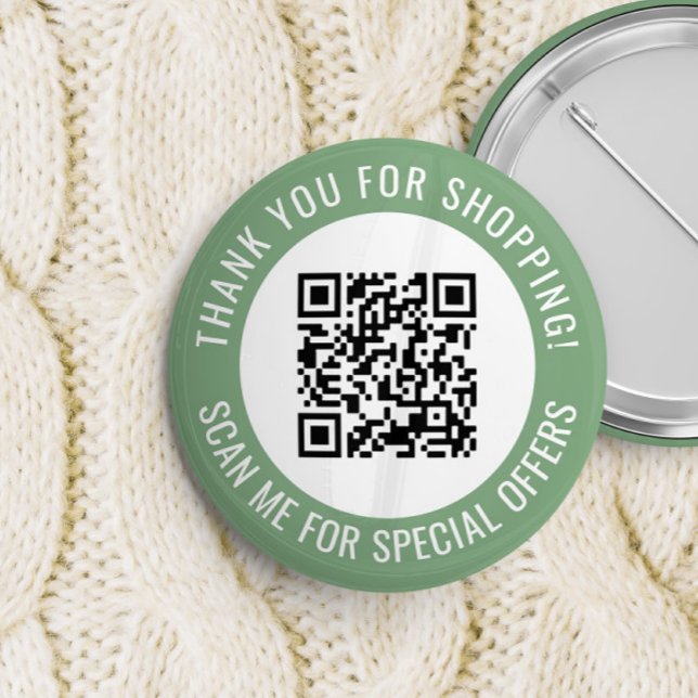 Green Thank You & Scan Me Promotional QR Code 2 Inch Round Button (Creator Uploaded)