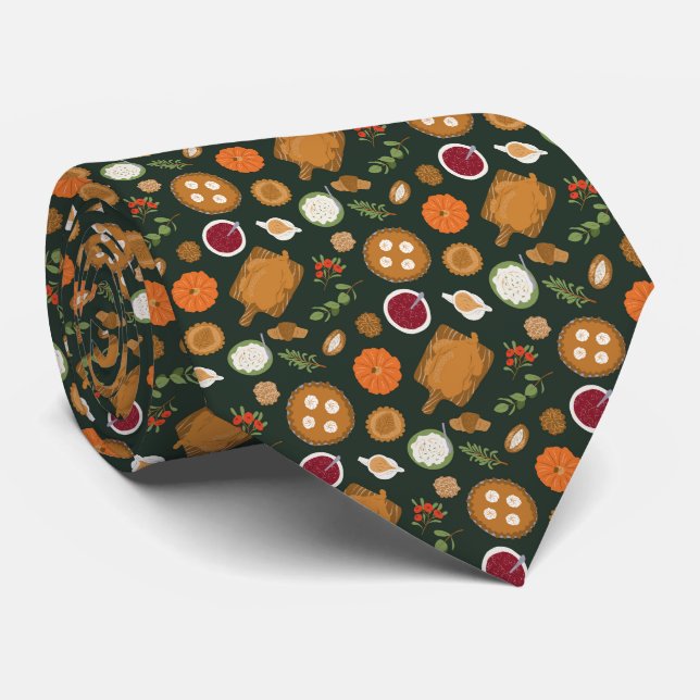 Green Thanksgiving Turkey Dinner Tie (Rolled)