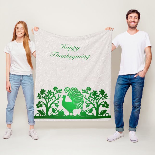 Green Thanksgiving Turkey Floral Fleece Blanket (In Situ)