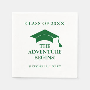 Green The  Adventure Begins Graduation Napkin