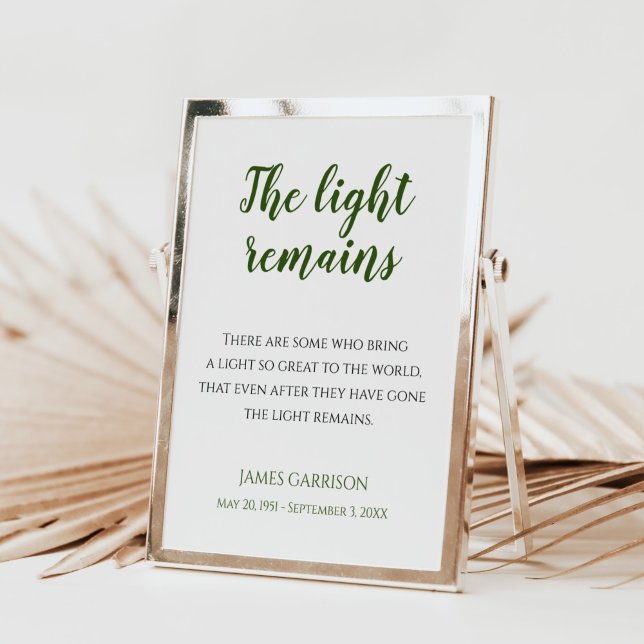 Green The Light Remains Quote Memorial Service Poster (Creator Uploaded)