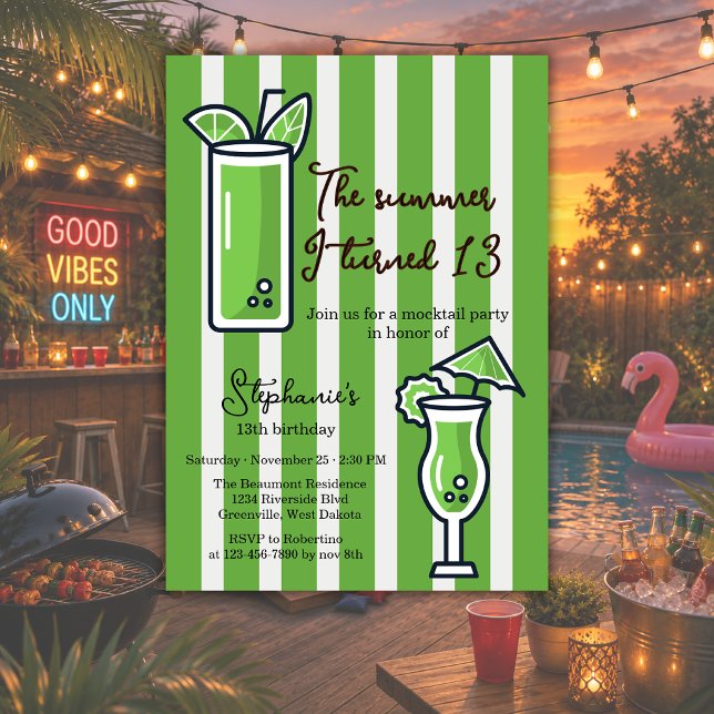 Green The Summer I Turned 13 Mocktail Birthday Invitation (Creator Uploaded)