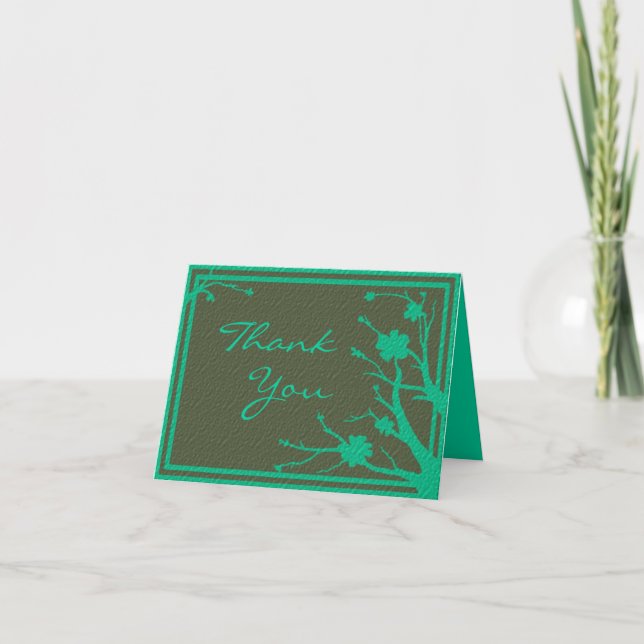 Green theme flower customizable thank you card (Front)