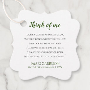 Green Think Of Me Celebration of Life Candle Favour Tags