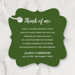 Green Think Of Me Celebration of Life Candle Favour Tags