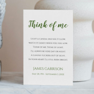 Green Think Of Me Celebration of Life Candle Place Card