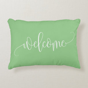 Green throw pillow, two-sided green & white 12x16" accent pillow