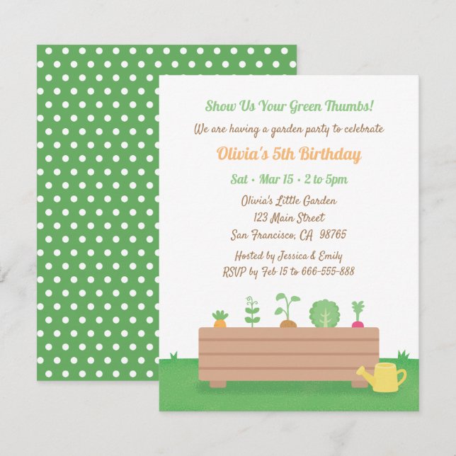 Green Thumbs Planter Box Kids Birthday Party Invitation (Front/Back)