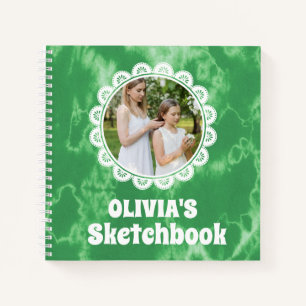 Green Tie Dye Christmas Personalized Kids Photo Notebook