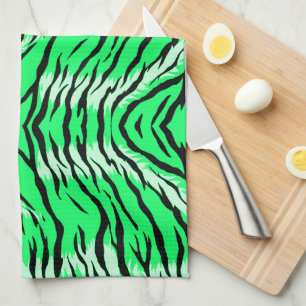 Green Tiger Animal Skin Pattern Design  Kitchen Towel