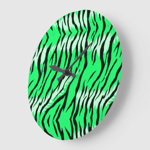 Green Tiger Animal Skin Pattern Design  Large Clock