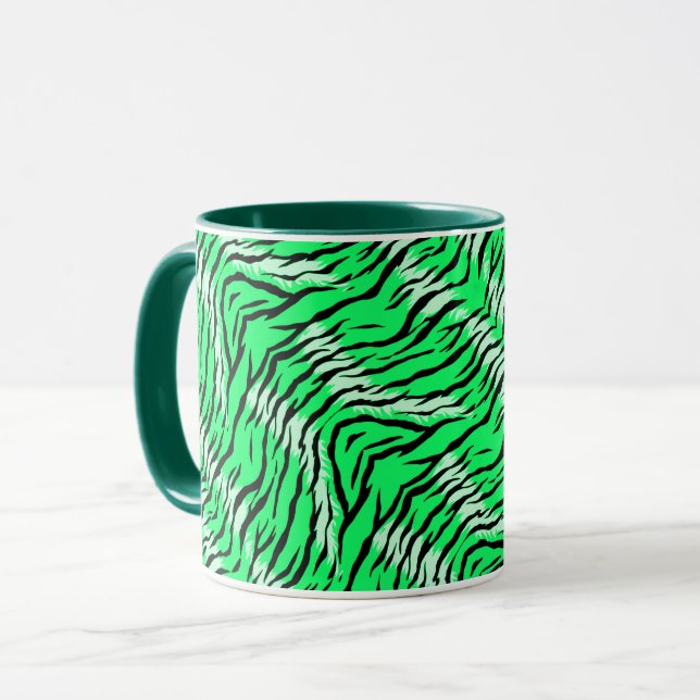 Green Tiger Animal Skin Pattern Design  Mug (Front Left)
