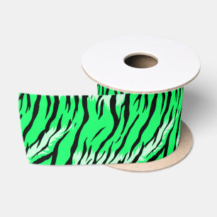 Green Tiger Animal Skin Pattern Design Satin Ribbon