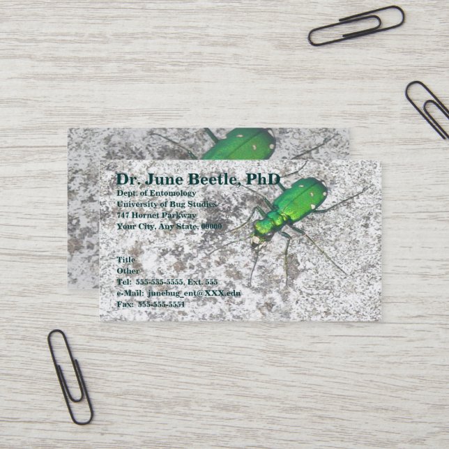 Green Tiger Beetle Business Card (Front/Back In Situ)