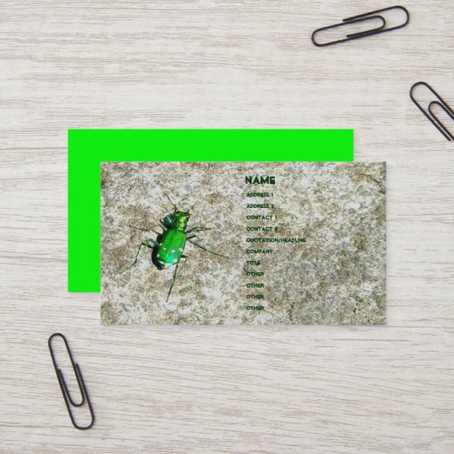 Green Tiger Beetle Business Cards (Front/Back In Situ)