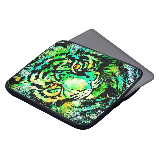 Green Tiger Head | Tiger Drawing Laptop Sleeve (Front Top)