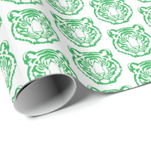 Green Tiger Mascot Motif School Graduation Wrapping Paper