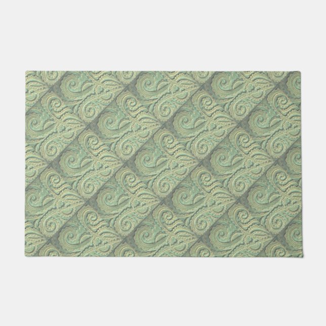 Green tile brocade Doormat (Front)