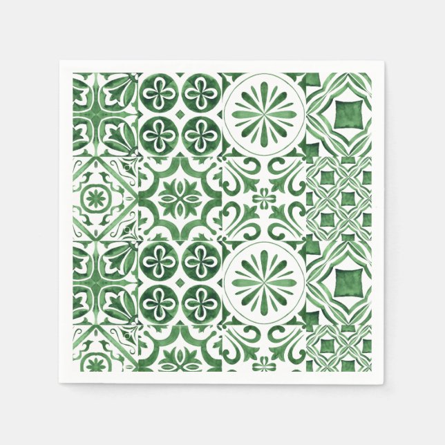 Green tile Italian summer trendy Napkin (Front)