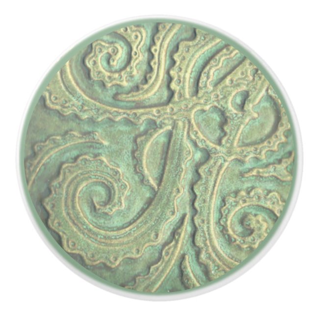  Green Tile Pattern Drawer Pull Ceramic Knob (Front)