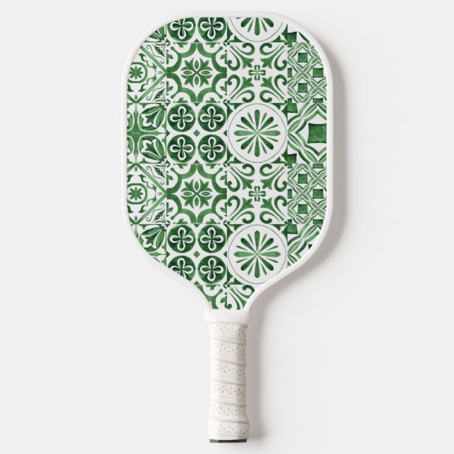 Green tile pattern- mediterranean fun pickleball paddle (Front)
