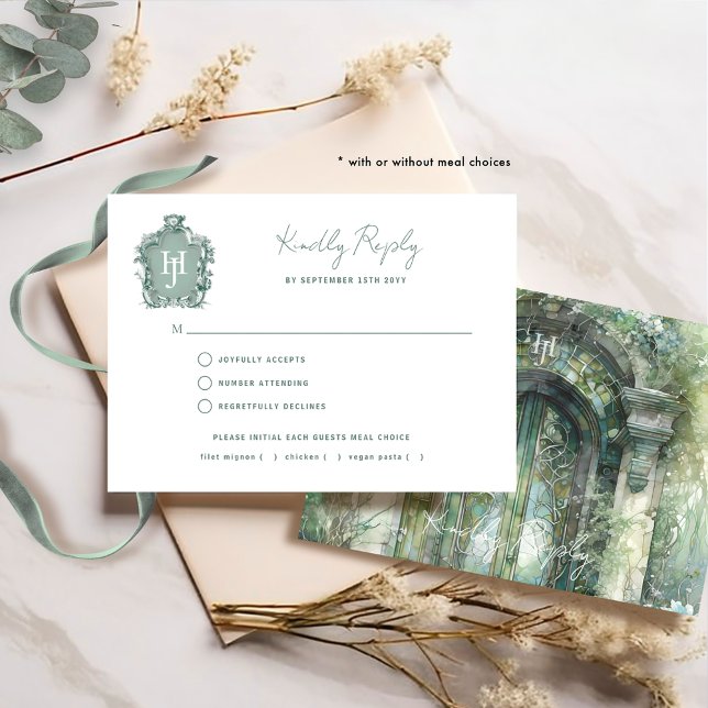 Green Timeless Wedding With/without Meal RSVP Card (Creator Uploaded)