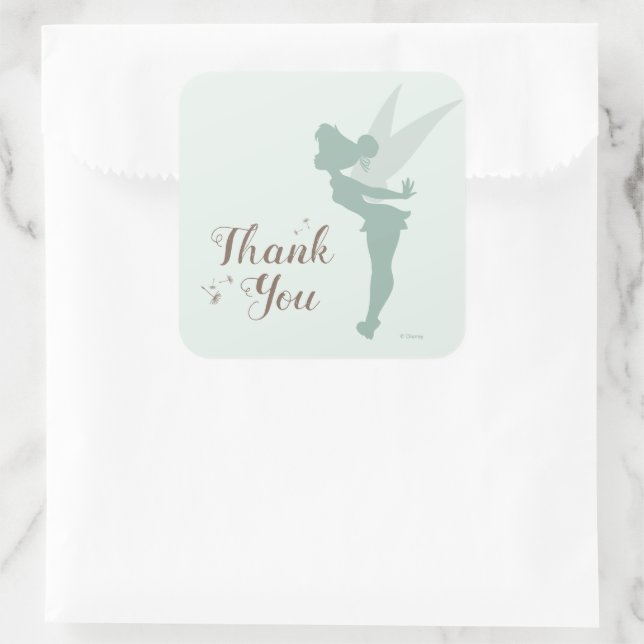 Green Tinker Bell Baby Shower - Thank You Square Sticker (Bag)