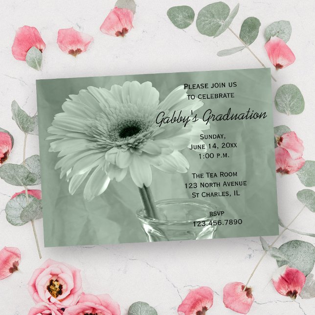 Green Tinted Daisy Graduation Party Invitation (Creator Uploaded)