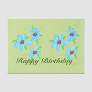 Green Tissue Paper With Blue Floral Print