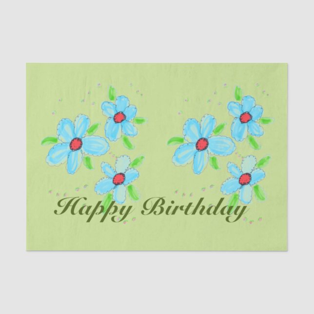 Green Tissue Paper With Blue Floral Print (Front)