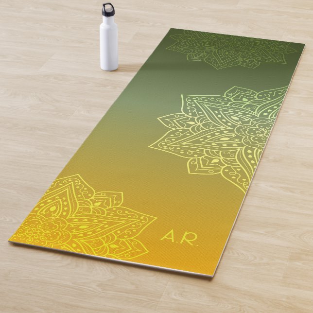 Green To Yellow Gradient Asymmetric Mandala Yoga Mat (In Situ)