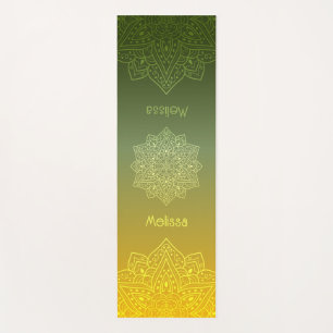 Green To Yellow Gradient Mandala With Name Yoga Mat