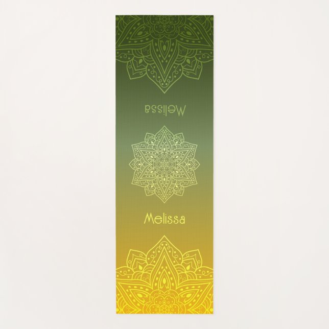 Green To Yellow Gradient Mandala With Name Yoga Mat (Front)