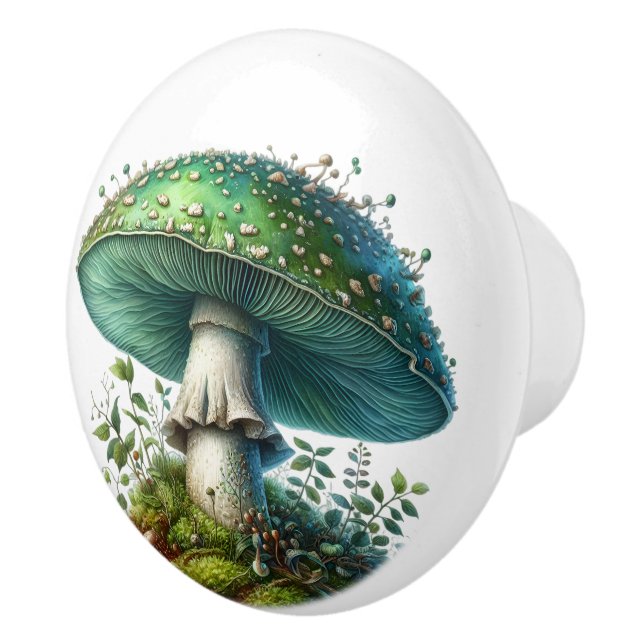 Green Toadstool In the Forest Ceramic Knob (Right)