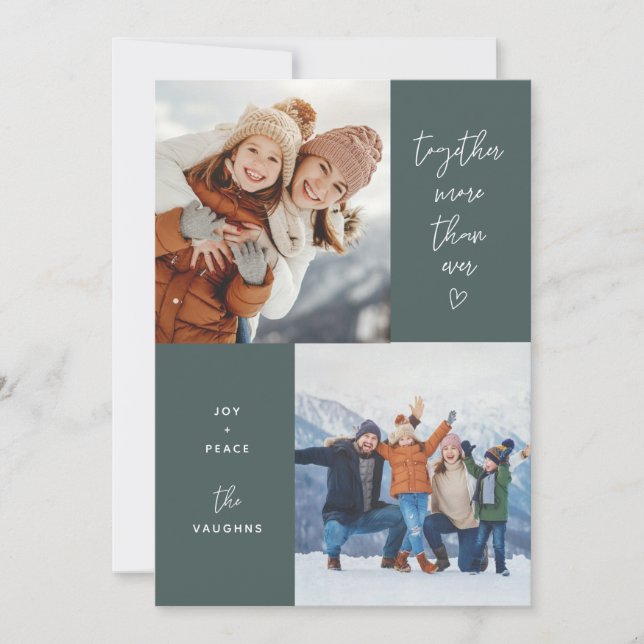 Green Together More Than Ever 2-Photo Holiday Card (Front)